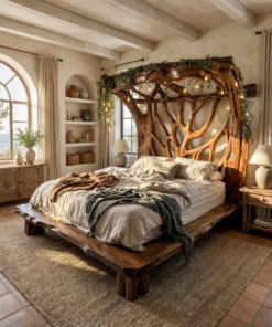 Rustic Solid Wood Tree Bed Frame with Organic Curves
