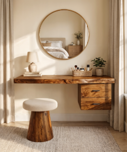 Floating Solid Wood Dressing Table with Drawer for Bedroom