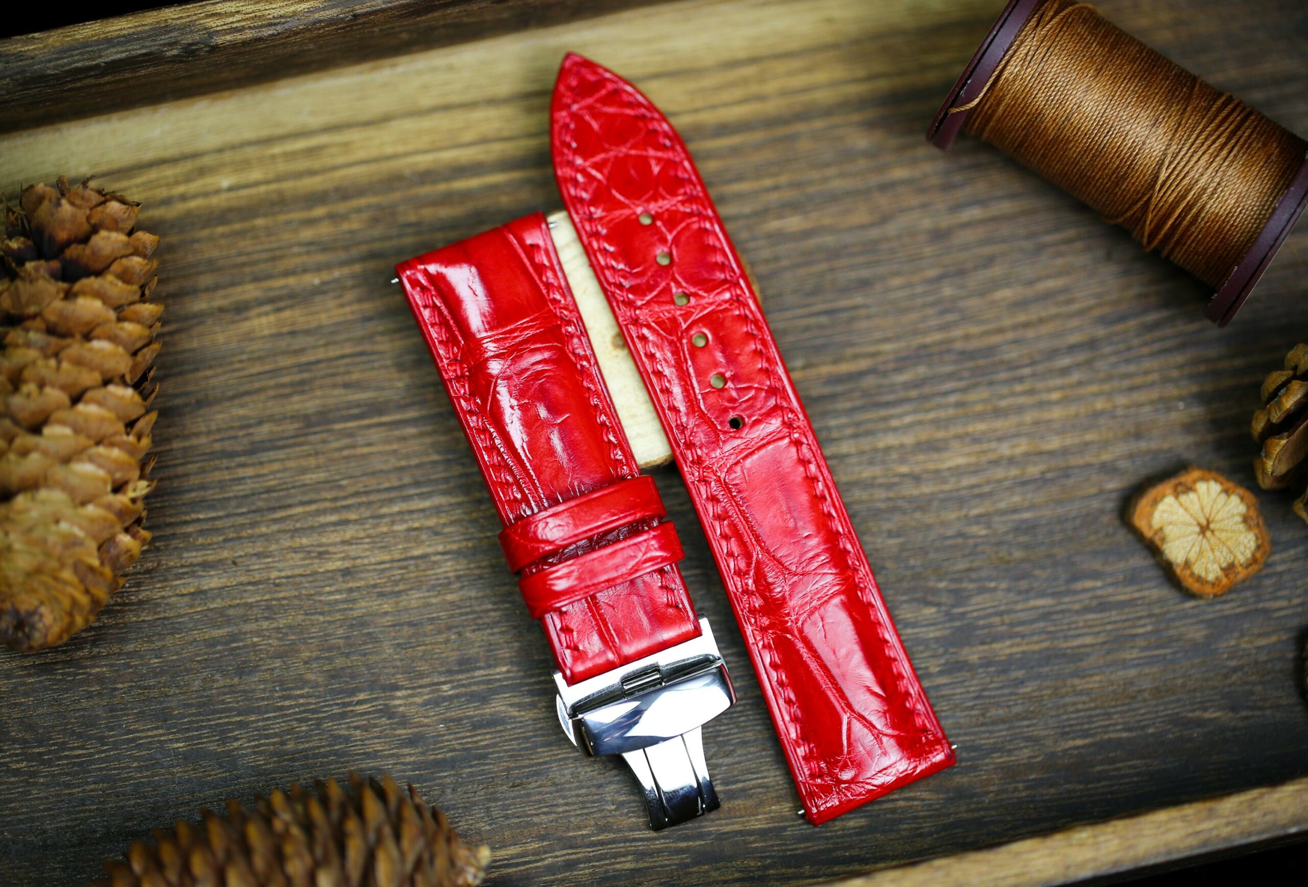 Alligator Leather Watch Strap in Bright Red · Handmade in Saigon - Image 9