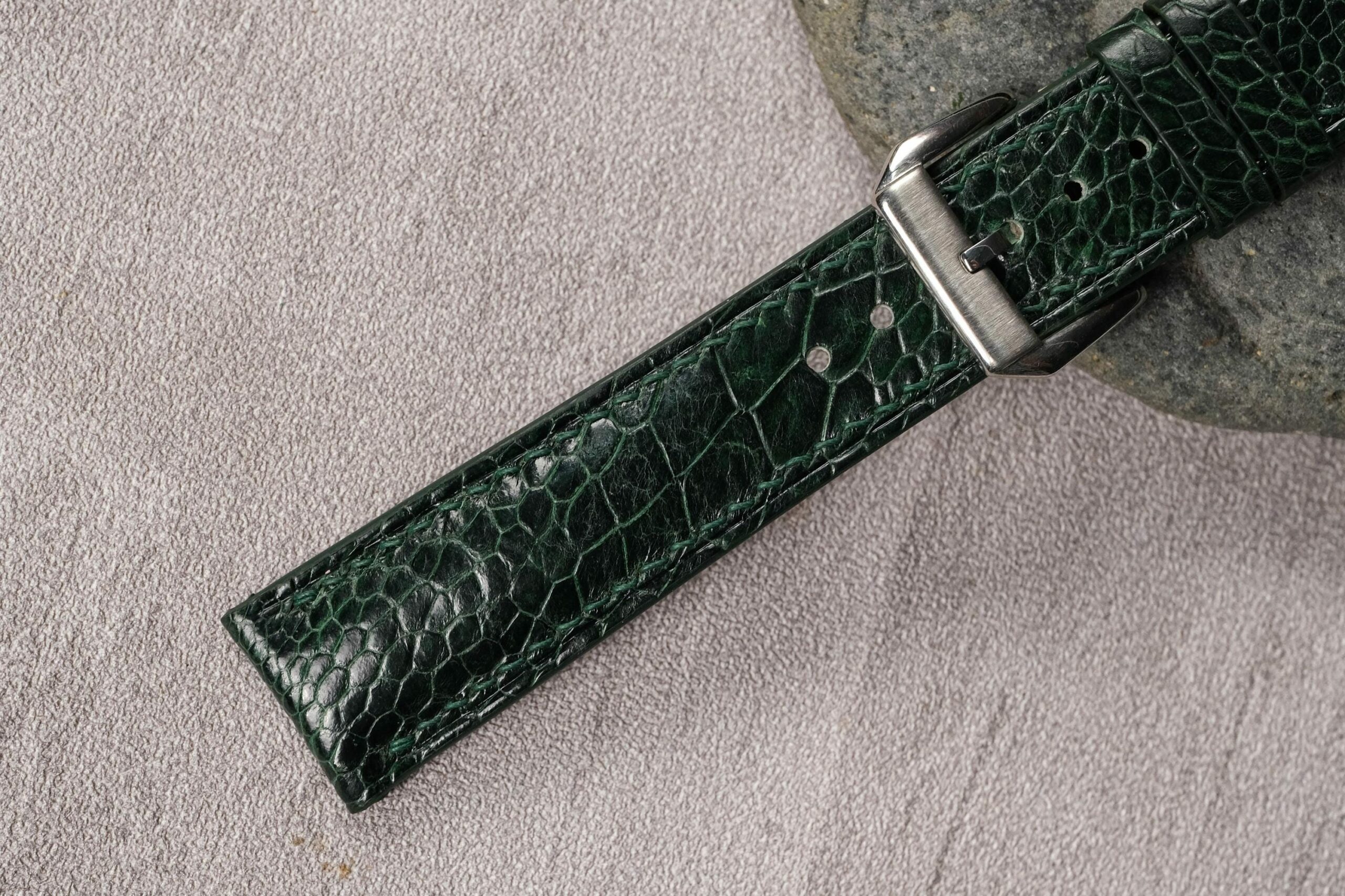 Ostrich Leather Watch Strap in Dark Green · Handmade in Saigon - Image 6