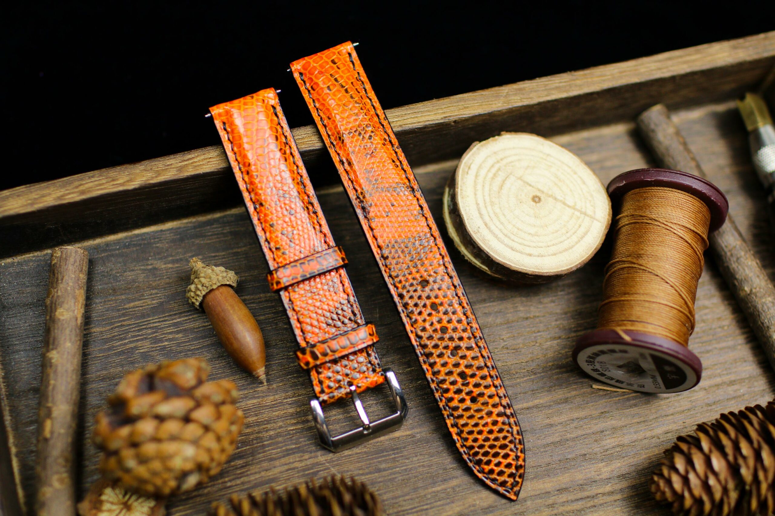 Lizard Leather Watch Strap in Orange & Black · Handmade in Saigon - Image 9