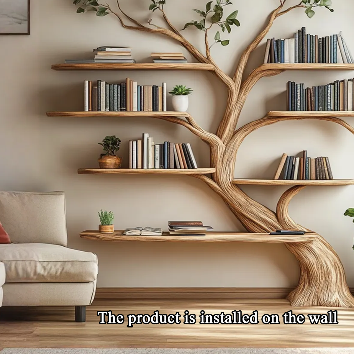 Driftwood Branch Floating Wall Shelf with Tree Design - Image 7