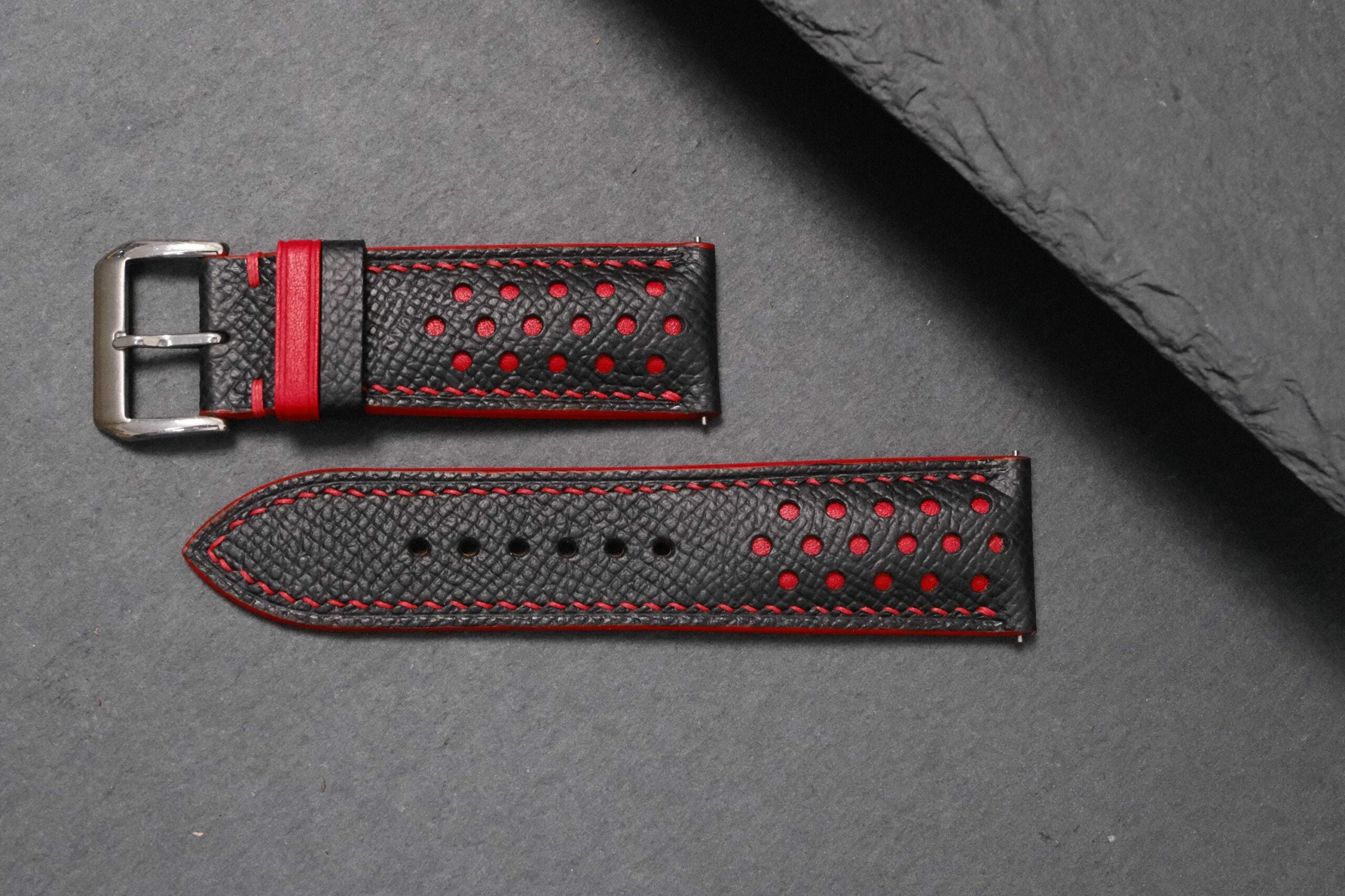 Racing Epsom Leather Watch Strap in Black Red & Red · Rally · Handmade in Saigon - Image 9