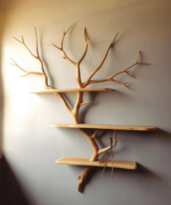Natural Tree Branch Floating Bookshelf, Wall Mount, 70 Inch