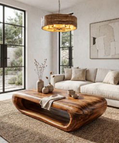 Organic Solid Wood Coffee Table with Built-In Open Storage