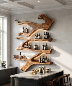 Farmhouse Monkeypod Wood Wall Wine Rack Display