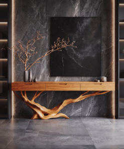 Mid-Century Live Edge Solid Wood Entryway Console Table