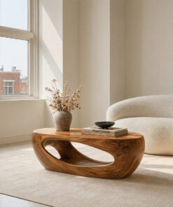 Mid-Century Sculptural Solid Wood Coffee Table with Hollow Cutouts