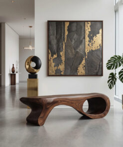 Sculptural Solid Wood Entryway Bench with Carved Curves