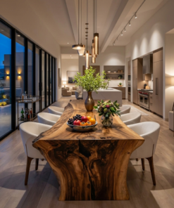 Modern Live Edge Solid Wood Dining Table with Monolithic Base