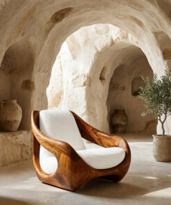 Sculptural Carved Solid Wood Accent Chair with Fluid Form