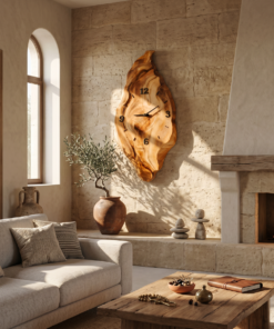 Rustic Live Edge Solid Wood Wall Clock for Bedroom Walls