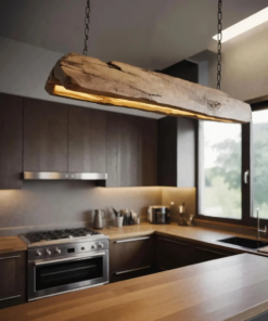 Rustic Solid Wood Log Beam Pendant Light for Kitchen Island