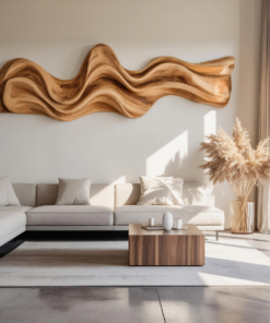 Large Wavy Solid Wood Wall Art Sculpture for Living Room