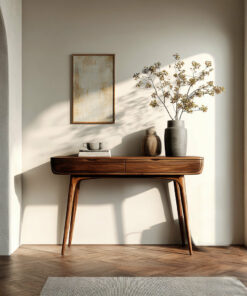 Mid-Century Solid Wood Console Table with Slim Drawer and Tapered Legs