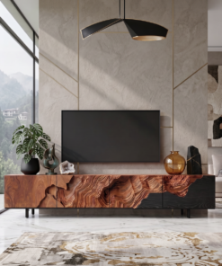 Rustic Solid Wood TV Console Stand with Open Shelving