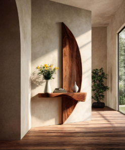 Solid Wood Sculptural Floating Wall Shelf with Arched Support