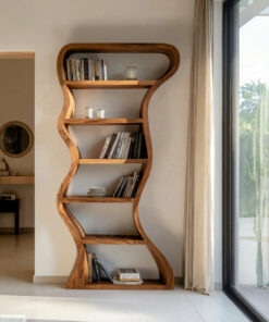 Tall Wavy Solid Wood Bookshelf with Organic Sculpted Sides