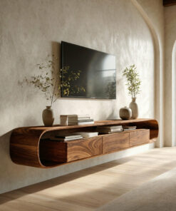 Organic Modern Floating Solid Wood TV Console with Drawers