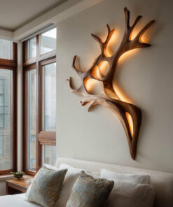 Sculptural Solid Wood Branch Wall Light with Warm Backlighting
