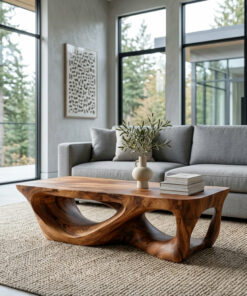 Minimalist Solid Wood Coffee Table with Open Sculpted Base