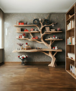 Tall Tree Branch Wall Bookshelf with Driftwood Look, 84 Inch