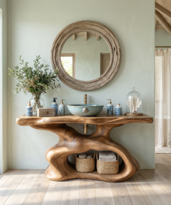 Farmhouse Solid Wood Bathroom Vanity with Weathered Finish
