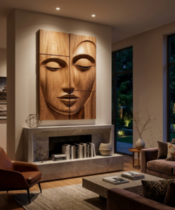 Carved Solid Wood Buddha Face Wall Art Panels