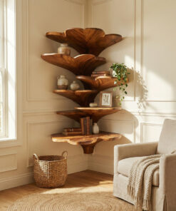 Boho Leaf-Shaped Solid Wood Corner Shelf for Nursery Walls