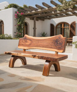 Rustic Live Edge Solid Wood Bench with Backrest for Patio