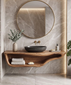 Live Edge Wood Vanity Countertop Shelf for Custom Bathrooms