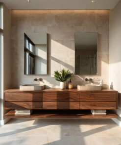 Contemporary Floating Solid Wood Bathroom Vanity with Drawers