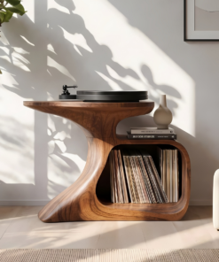 Handcrafted Natural Wood Record Player Stand with Minimalist Frame