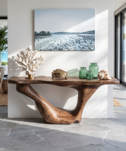 Mid-Century Solid Wood Console Accent Table with Natural Edges
