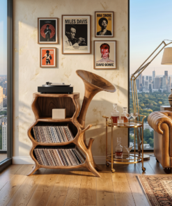 Hardwood Record Player Stand with Minimalist Cube Profile