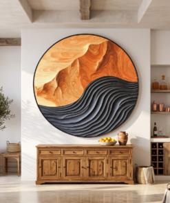 Hand-Carved Solid Hardwood Wave Wall Sculpture, Mid-Century Style