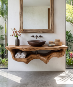 Mid-Century Live Edge Floating Bathroom Vanity Shelf