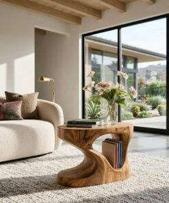 Organic Solid Wood Side Table with Open Cut-Out Center