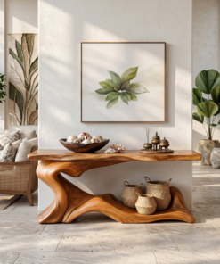 Live Edge Solid Wood Narrow Desk for Entryway or Living Room