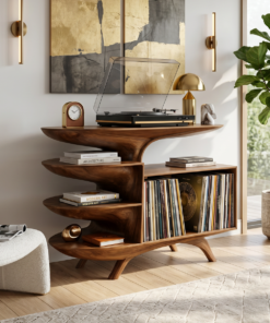 Modern Reclaimed Tamarind Wood Record Player Stand for Bedroom
