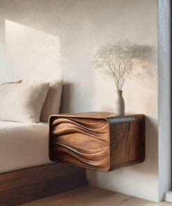 Floating Wall Mounted Nightstand with Carved Wave Drawer