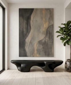 Carved Solid Wood Sculptural Bench in Black for Living Room