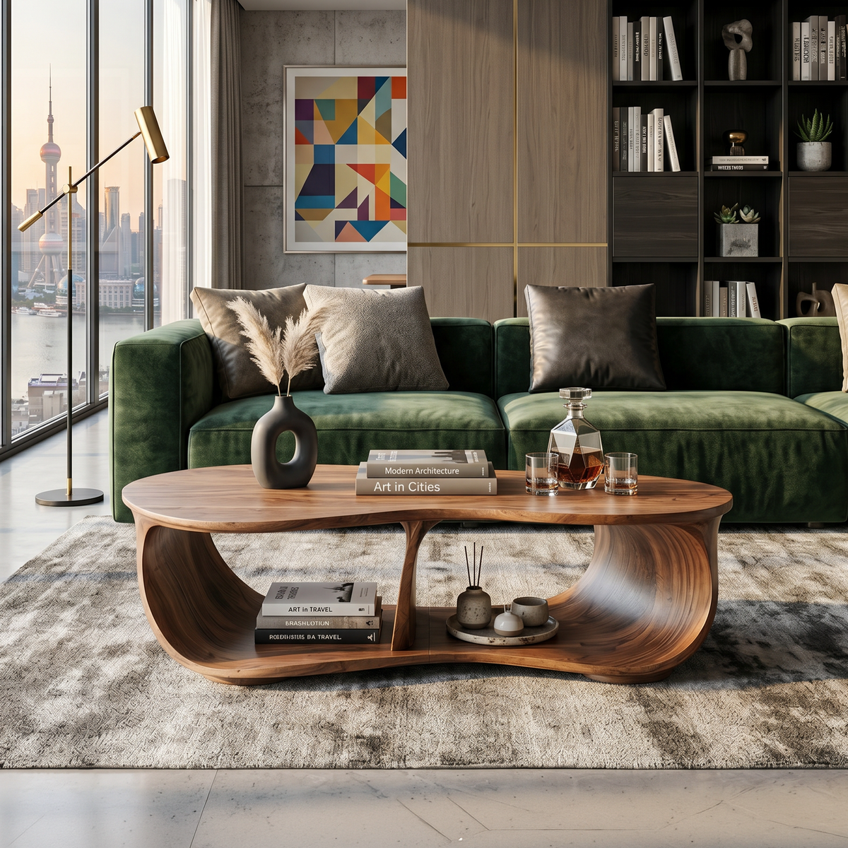 Low Profile Handcrafted Solid Wood Coffee Table, Classic Lines