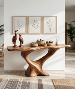Farmhouse Solid Wood Console Table with Live Edge Details