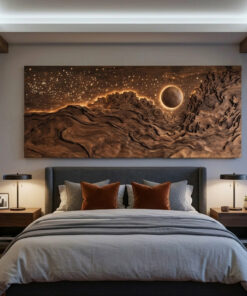 Hand-Carved Solid Wood Eclipse Wall Art with LED Backlight