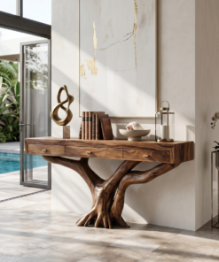Handcrafted Rustic Solid Wood Dressing Table with Live Edges