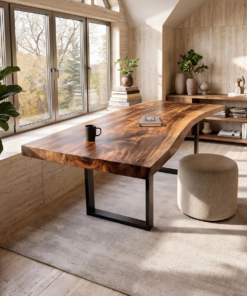 Monkey Pod Live Edge Desk with Mid-Century Base for Home Office