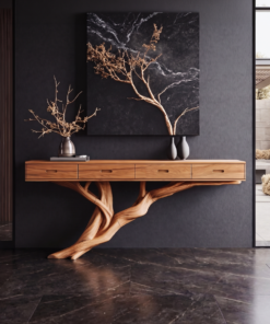 Mid-Century Solid Wood Console Table with Organic Live Edges