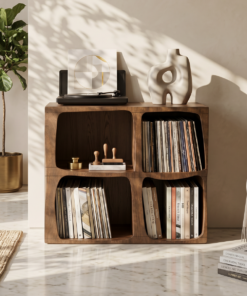 Mid-Century Live Edge Solid Wood Record Player Stand