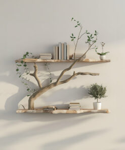 Tree Branch Driftwood Floating Corner Shelf with Live Edge Boards